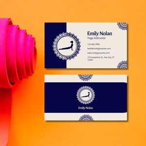 Yoga Studio Business Card Template (DIY, Customizable In Canva, Printable, Yoga Pose Mandala Design Calling Card)