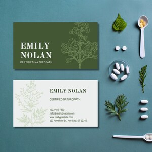 Modello biglietto da visita per naturopata (fai da te, personalizzabile su tela, biglietto da visita stampabile, elegante disegno botanico)