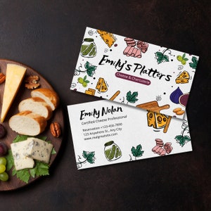 Plantilla de tarjeta de presentación de queso y embutidos (bricolaje, personalización en Canva, impresión en casa, tarjeta de presentación de plato de queso)