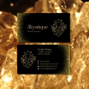 Crystals Shop-Visitenkartenvorlage (selbstgemacht, in Canva anpassen, zum Drucken zu Hause, Visitenkarte des Healing Crystals Shops)