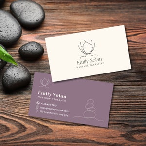 Vorlage für eine Karte für einen Massagetherapeuten (selbstgemacht, in Canva individuell gestalten und ausdrucken, Visitenkarte für eine professionelle Masseuse)