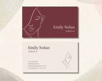 Aesthetician Business Card Template: Facial Line Art (DIY Canva, Printable)