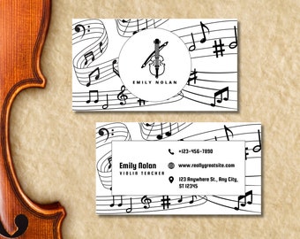 Modèle de carte de visite de professeur de violon (bricolage, personnalisable sur toile, imprimable Cricut, carte de visite de professeur de musique)