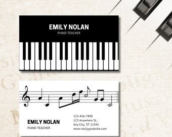 Modèle de carte de visite pour professeur de piano (bricolage, modifiable sur Canva, impression à la maison, carte de visite pour professeur de musique)