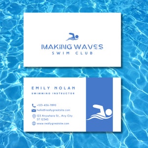 Schwimmlehrer Visitenkarte Vorlage (DIY, anpassbar in Canva, druckbar, fröhlich handgezeichnete Design-Visitenkarte)