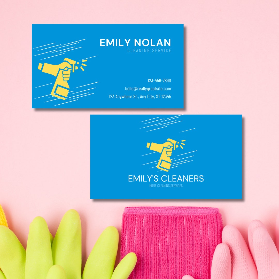 Cleaning Service Business Card Template (DIY, Customize in Canva, Print ...