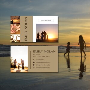 Modello per biglietto da visita per fotografo di famiglia (biglietto da visita con design collage senza tempo, fai da te, personalizzabile in Canva, stampabile)