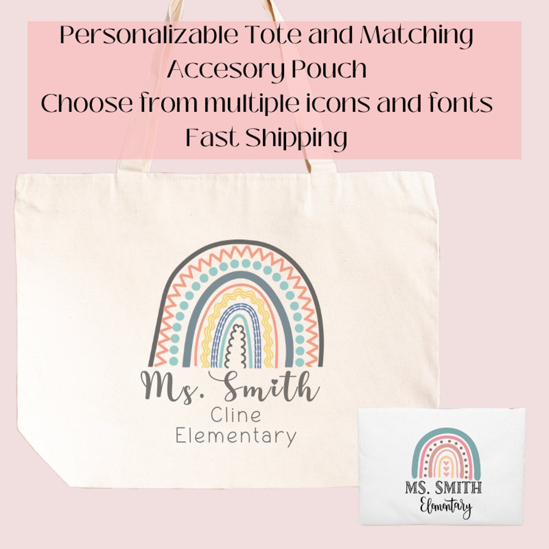 Custom Teacher Tote Bag Teacher Appreciation Gift Boho Rainbow Tote Bag ...