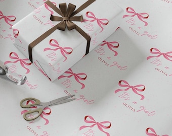 Baby Shower Personalized Gift Wrapping Paper It is a Boy/Girl Blue Pink Bow Baby Shower Wrapping Paper Name Customized Baby Shower Gift Wrap