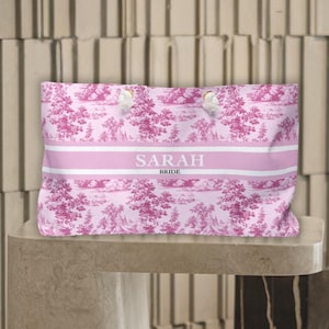 Gepersonaliseerde weekendtas bruid, aangepaste toile de jouy-tas, huwelijkscadeau, tas voor aanstaande bruid, reistas met roze bloemen, verlovingstas