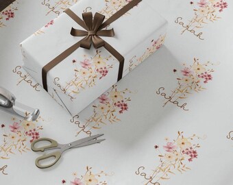 Custom Wildflower Name Collage Personalized Wrapping Paper Name Wrapping Paper Custom Gift Wrap Birthday Holidays Spring Wrapping Paper