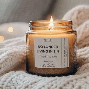Customizable No Longer Living in Sin Candle,Engagement Gift Idea, Unique Anniversary Personalized Wedding Gift for Wife, Wedding Date Candle