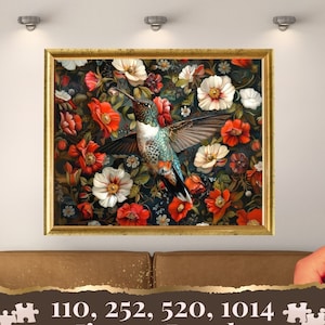 Hummingbird and Flowers Jigsaw Puzzle 1000 Piece for Adults Colorful Animal Flowers Puzzle Gift Idea for Bird Lovers Christmas Puzzle