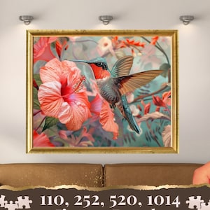 Hummingbird Flower Jigsaw Puzzle 1000 Piece for Adults Art Puzzle Colorful Animal in Flowers Puzzle Gift Idea for Bird Lovers,Christmas Gift