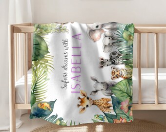 Personalized Baby Blanket Safari Baby Gift Custom Name Baby Blanket Gift Safari Decor Safari Babies Newborn Girl Gift Baby Shower Swaddle