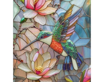 Stained Glass Hummingbird Jigsaw Puzzle 1000 Piece for Adults & Kids Art Puzzle Colorful Mosaic Puzzle Gift Idea for Bird Lovers, Christmas