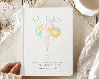 Personalized Gender Reveal Guestbook Baby Shower Oh Baby Theme Custom Name Journal Keepsake Wishes for Baby Advice for Parents Memory Book