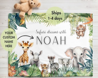 Safari Blanket Animal Baby Blanket Personalized Baby Blanket Toddler Newborn Swaddle Jungle Nursery Decor Toddler Birthday Gift Safari Theme
