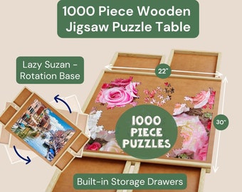 Puzzle Jigsaw Table with 4 Drawers Rotating Wooden Puzzle Board 22”x30” 1000 Piece Jigsaw Puzzle with Cover, Christmas Gift,Fathers Day Gift