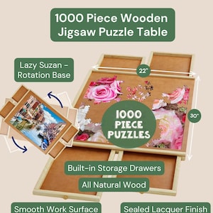 Puzzle Jigsaw Table with 4 Drawers Rotating Wooden Puzzle Board 22”x30” 1000 Piece Jigsaw Puzzle with Cover, Christmas Gift,Fathers Day Gift