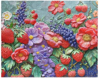 Strawberry Field Jigsaw Puzzle 1000 Piece for Adults and Kids Art Puzzle Embroidered Flower Puzzle Garden Nature Puzzle Gift Idea For Her