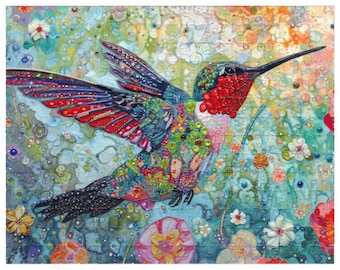 Hummingbird Jigsaw Puzzle 1000 Piece for Adults and Kids Art Puzzle Embroidered Colorful Animal Family Puzzle Nature Puzzle Gift Idea Bird