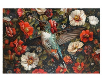 Vintage Hummingbird in Flowers Jigsaw Puzzle 1000 Piece for Adults Colorful Animal Flowers Puzzle Gift Idea for Bird Lovers Christmas Puzzle
