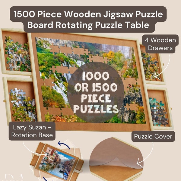 Puzzle Jigsaw Table with 4 Drawers Rotating Wooden Puzzle Board 1500 Piece Jigsaw Puzzle Table with Cover, Christmas Gift,Gift for Him & Her
