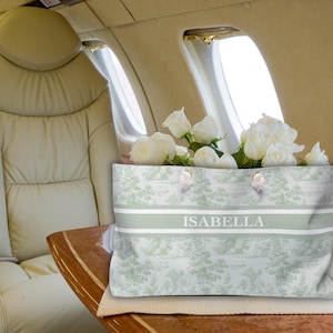 Toile-cadeautas gepersonaliseerde weekendtas bruid aangepaste toile de jouy-tas huwelijkscadeau aanstaande bruid uitje reistas roze bloemen reizen toile decor