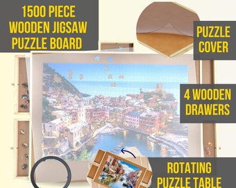 Puzzle Jigsaw Table with 4 Drawers Rotating Wooden Puzzle Board 1500 Piece Jigsaw Puzzle Table with Cover, Christmas Gift,Gift for Him & Her