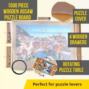 Puzzle Jigsaw Table with 4 Drawers Rotating Wooden Puzzle Board 1500 Piece Jigsaw Puzzle Table with Cover, Christmas Gift,Gift for Him & Her