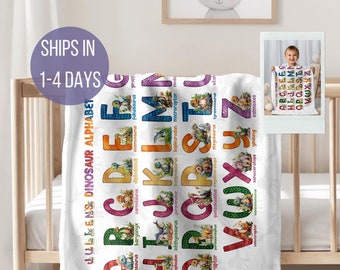Personalized Dinosaur Alphabet Blanket, Boy, Kids, Baby Blanket, Personalized Name Gift for Baby and Toddlers,Throw Blanket with Custom Name