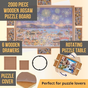 2000 Piece Puzzle Jigsaw Table with 6 Drawers Rotating Wooden Puzzle Board  Jigsaw Puzzle Table with Cover,Christmas Gift,Gift for Him & Her