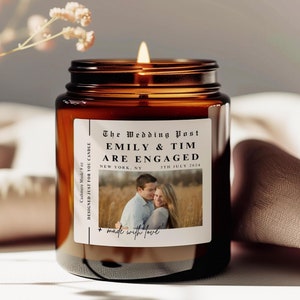 Engaged Gift Personalized Gift Candle Custom Name Date Photo Candle, Engaged Couples&#39; Gift, Gift for her, Engagement Candle, Engagement Gift