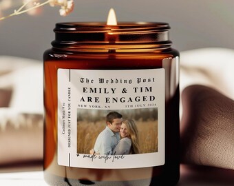 Engaged Gift Personalized Gift Candle Custom Name Date Photo Candle, Engaged Couples&#39; Gift, Gift for her, Engagement Candle, Engagement Gift