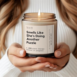 Smells Like She&#39;s He&#39;s Doing Another Puzzle, Puzzle Lover Gifts Custom Gift for Puzzle Lovers, Personalized Puzzle Gifts Funny Candle