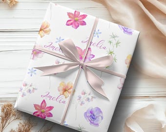 Custom Name Collage Personalized Wrapping Paper Wildflowers Name Wrapping Paper Custom Gift Wrap Birthday Wrapping Paper Coquette Floral