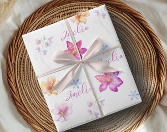Custom Name Collage Personalized Wrapping Paper Wildflowers Name Wrapping Paper Custom Gift Wrap Birthday Wrapping Paper Coquette Floral