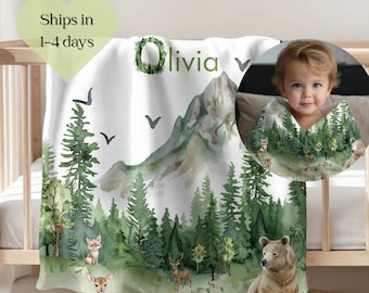 Woodland Blanket Personalized Baby Name Toddler Blanket Newborn Name Swaddle Woodland Nursery Forest Decor Woodland Animal Baby Shower Gift