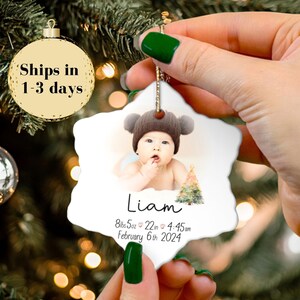 Personalized Baby Keepsake Ornament, Custom Birth Stats Christmas Ornament, Baby Ornament First Christmas, New Mom, Picture Newborn Ornament