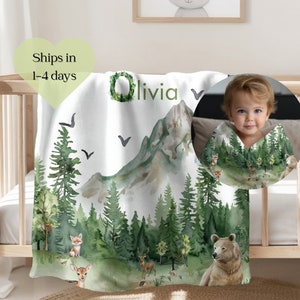 Walddecke Personalisierte Baby-Namen-Kleinkind-Decke Neugeborenen Name Swaddle Wald Kinderzimmer Wald Dekor Waldtier-Baby-Dusche-Geschenk