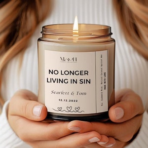 Personalized No Longer Living In Sin Candle,Custom Wedding Gift,Funny Anniversary Gift,Personalized Wedding Gift ForWife,Wedding Date Candle