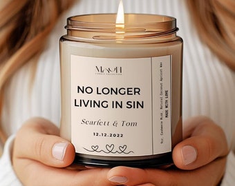 Personalized No Longer Living In Sin Candle,Custom Wedding Gift,Funny Anniversary Gift,Personalized Wedding Gift ForWife,Wedding Date Candle