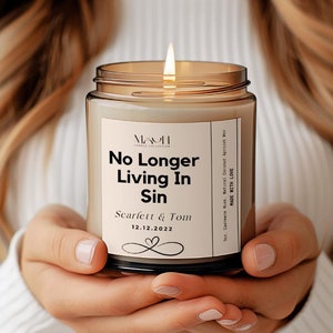 Custom No Longer Living In Sin Candle,Personalized Wedding Gift,Funny Anniversary Gift,Personalized Wedding Gift ForWife,Wedding Date Candle