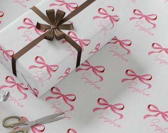 Custom Name Collage Personalized Wrapping Paper Pink Bow Personalized Name Wrapping Paper Custom Gift Wrap Birthday Wrapping Paper Coquette