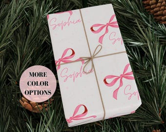 Custom Name Collage Personalized Wrapping Paper Pink Bow Personalized Name Wrapping Paper Custom Gift Wrap Birthday Wrapping Paper Coquette