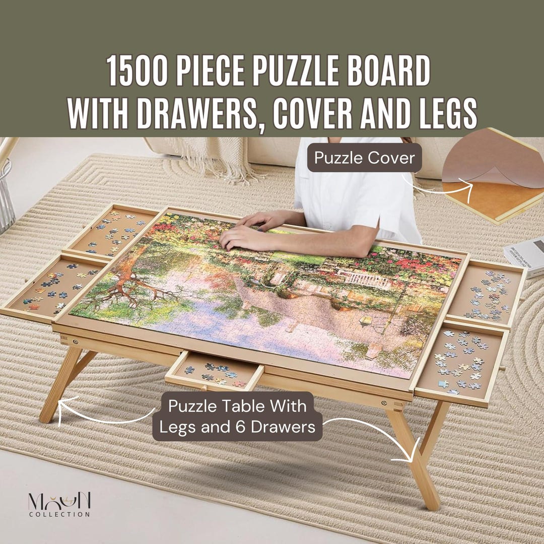 1500 Piece Rotating Puzzle Table With Legs and 6 Drawers,cover,27"x35 ...