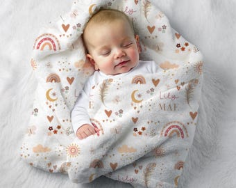 Anpassad Boho Fjärilsfilt Blomma Babynamnfilt Personlig Flickfilt Ny Mamma Present, Nyfödd Present till Babyshower Barnrum