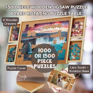 Puzzle Jigsaw Board with 4Drawers Rotating Wooden Puzzle Table 1500 Piece Jigsaw Portable Puzzle Table Cover,Christmas Gift,Fathers Day Gift