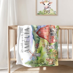 Personalisierte Baby Decke Kuh Baby Decke Individuelle Name Decke Bauernhof Tiere Baby Shower Geschenk Neugeborene Geschenk Kleinkind Geburtstagsgeschenk Swaddle